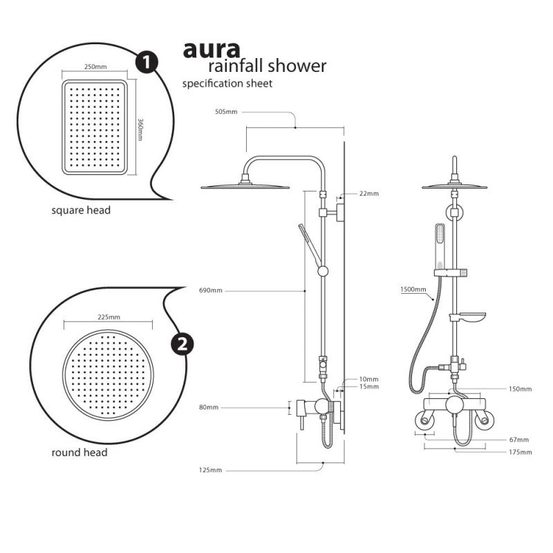 Quoss Aura Rainfall Shower - Rectangle/Round